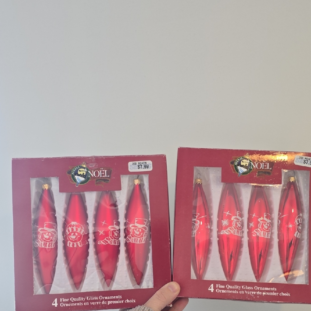 Vintage Christmas Snowman Red Glass Ornaments Set